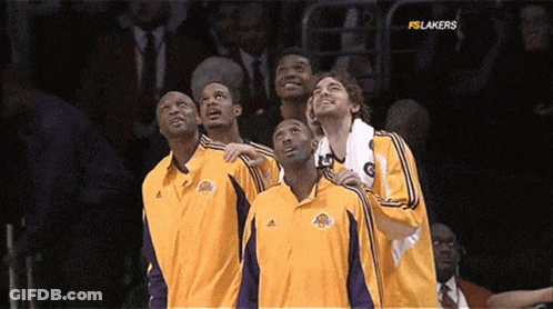 Lakers Players Looking Up At Basketball Court GIF