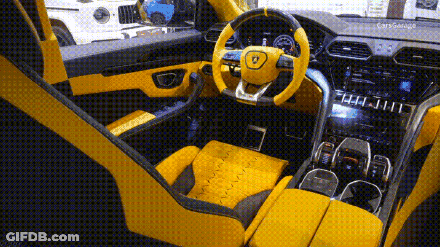 Lamborghini Sport Car Yellow Interior GIF