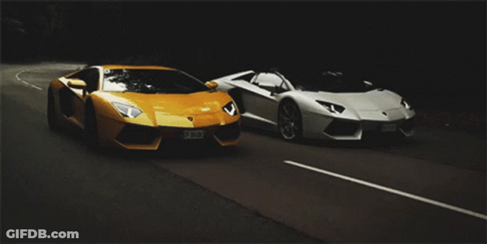 Lamborghini Yellow Silver Aventador Driving Roadster GIF