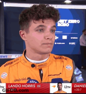 Lando Norris Race Car Driver In Orange Gulf Jacket GIF
