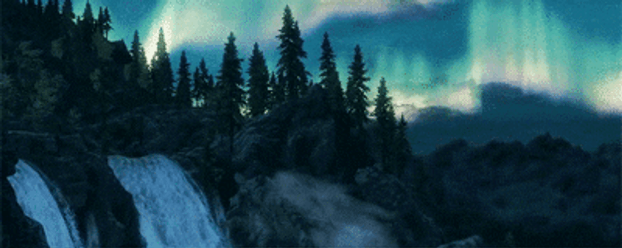 Landscape Forest Waterfalls Aurora GIF