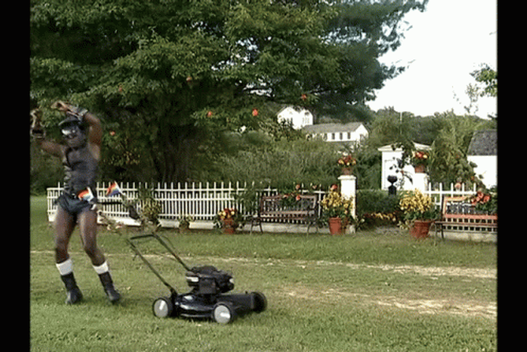 Landscape Guy Dancing Mowing GIF