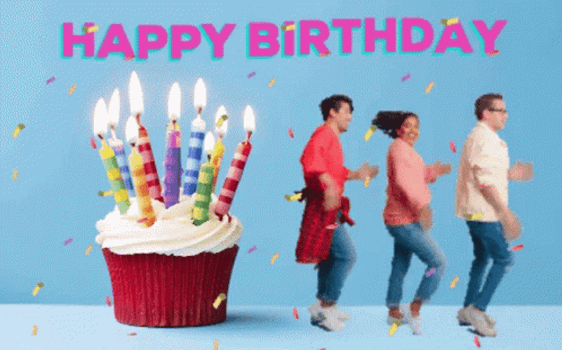 Landscape Happy Birthday Cupcakes With Dancing People GIF