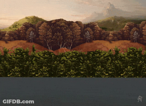 Landscape Painting With Trees And Mountains Letter R GIF