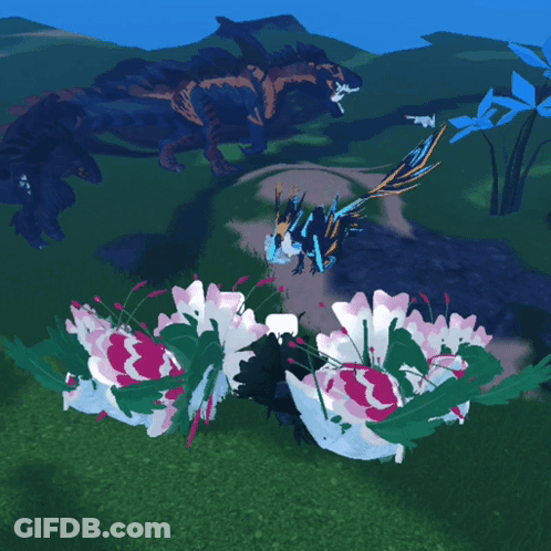 Landscape With Flowers And Dinosaurs GIF