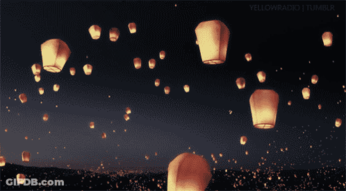 Lanterns Flying In Night Sky Yellowradio Tumblr GIF