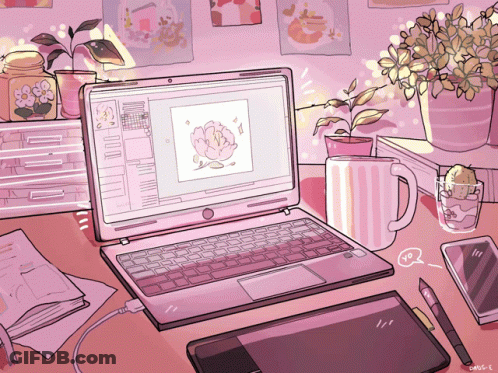 Laptop With Flower On Screen And Letters Ehv-E GIF
