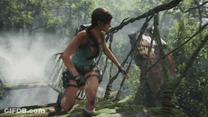 Lara Croft Kneeling In Woods GIF