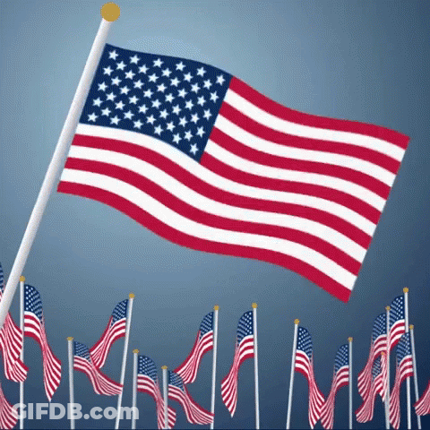 Large American Flag Waving With Smaller Flags GIF