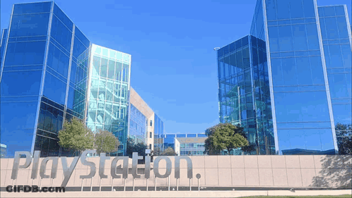 Large Building With Playstation Sign GIF