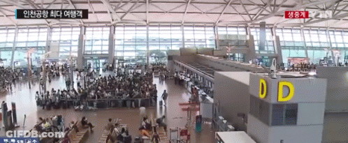 Large Crowd In Building With Letter D GIF