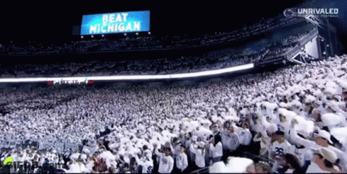 Large Crowd In Stadium Saying Beat Michigan GIF