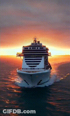 Large Cruise Ship On Ocean At Sunset GIF