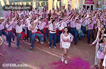 Large Group Of People Dancing In Crowd On Street GIF