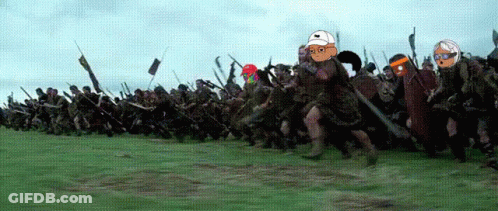 Large Group Of Soldiers Running In Field GIF