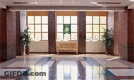 Large Hallway With Bench And UCSD Banner GIF