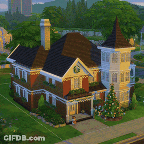 Large House With Christmas Tree GIF