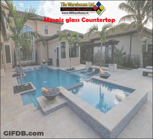 Large House With Swimming Pool And Tile Warehouse Logo GIF