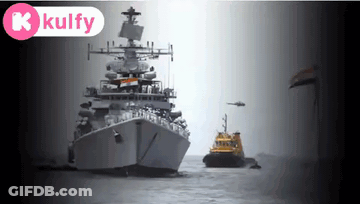 Large Military Ship In Ocean With Kulfy Logo GIF