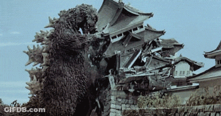 Large Monster In Front Of Destroyed Castle GIF