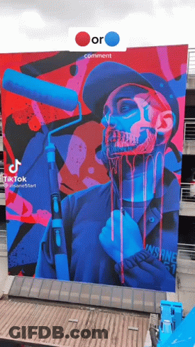 Large Mural Of Man With Skull Painted On Face GIF