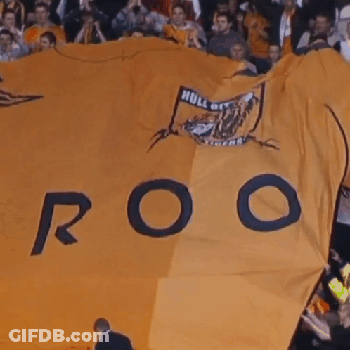 Large Orange Banner Saying Roo GIF
