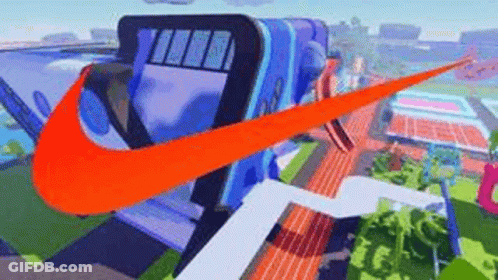 Large Orange Nike Swoosh On Building GIF