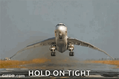 Large Passenger Jet Taking Off Saying Hold On Tight GIF