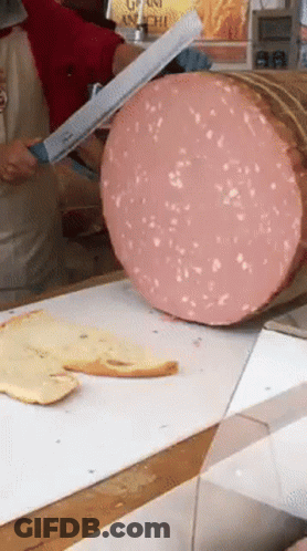 Large Piece Of Meat Being Sliced By Knife GIF