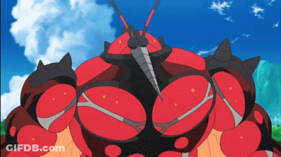 Large Red And Black Cartoon Character With Blue Sky GIF