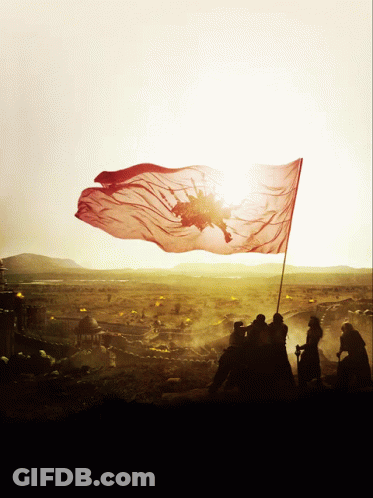 Large Red Flag Flying In Wind GIF