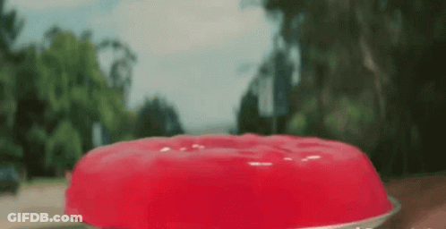 Large Red Jelly On Table GIF