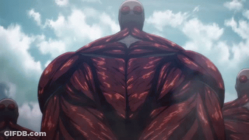 Large Red Monster With White Head Against Blue Sky GIF
