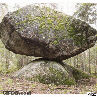 Large Rock On Smaller Rock In Woods GIF