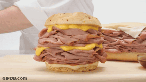 Large Sandwich With Lots Of Meat And Cheese GIF