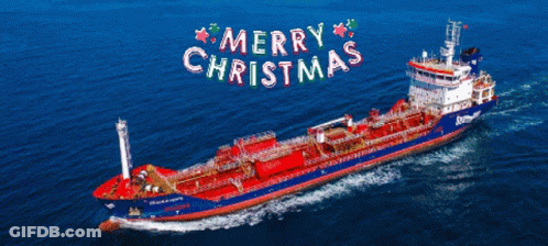 Large Ship In Ocean With Merry Christmas GIF