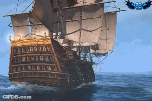 Large Ship With 3D Logo In Ocean GIF