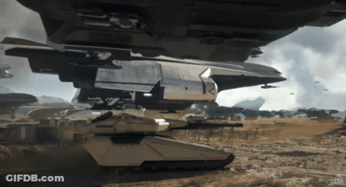 Large Spaceship On Top Of Smaller Ship GIF