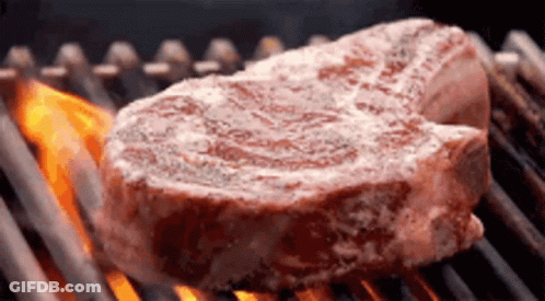 Large Steak Cooking On Grill GIF