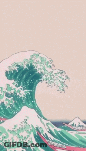 Large Wave Painting With Mountain GIF