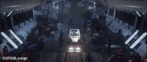Large White Spaceship In Circular Room GIF