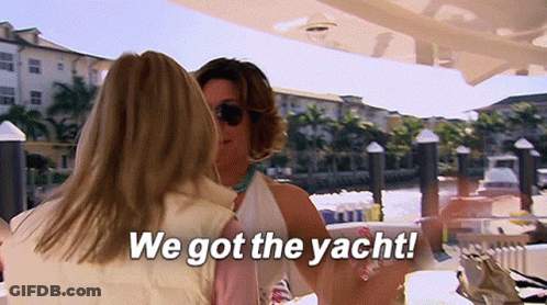 Large Yacht With Boat Saying 90.7 Ben GIF