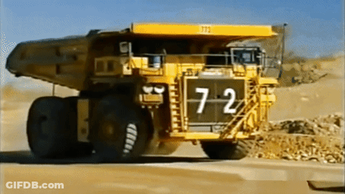 Large Yellow Dump Truck Number 72 GIF