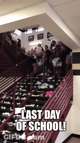 Last Day Of School Group Walking Down Stairs GIF