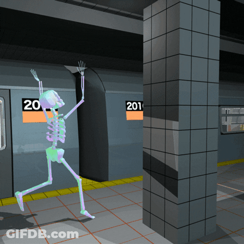 Late Skeleton Chasing Train GIF