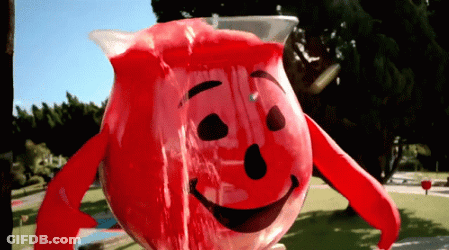 Laughing And Spilling Kool Aid Mascot GIF