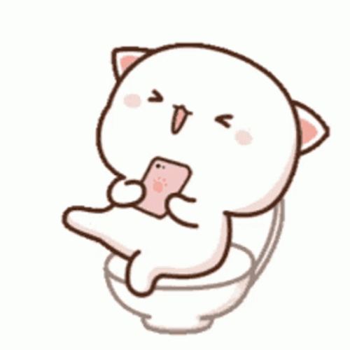 Laughing Cartoon Toilet Time Peach Cat GIF