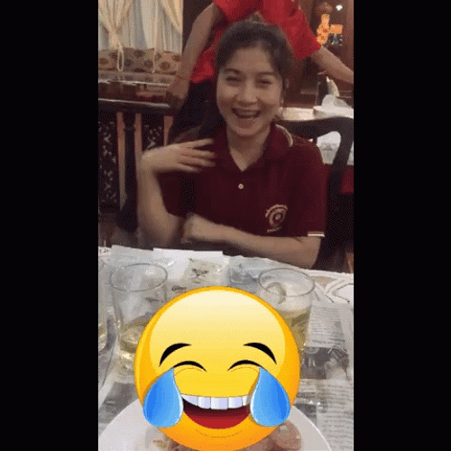 Laughing Emoji Meme Girl Table Drumming GIF