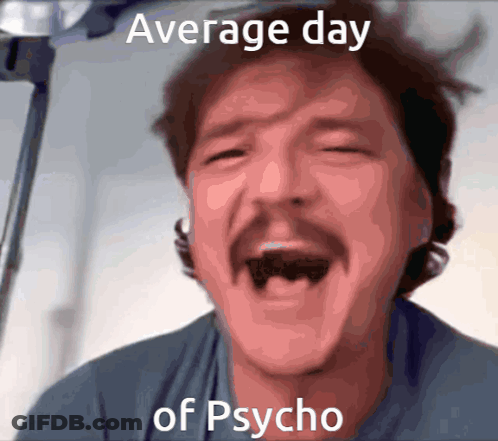 Laughing Man With Mustache And Psycho Words GIF