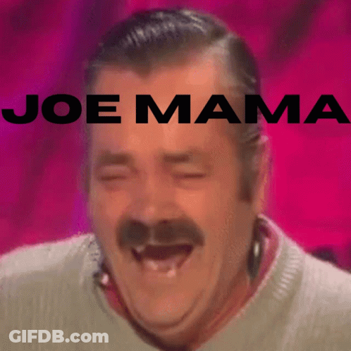 Laughing Man With Mustache On Joe Mama Pink Background GIF